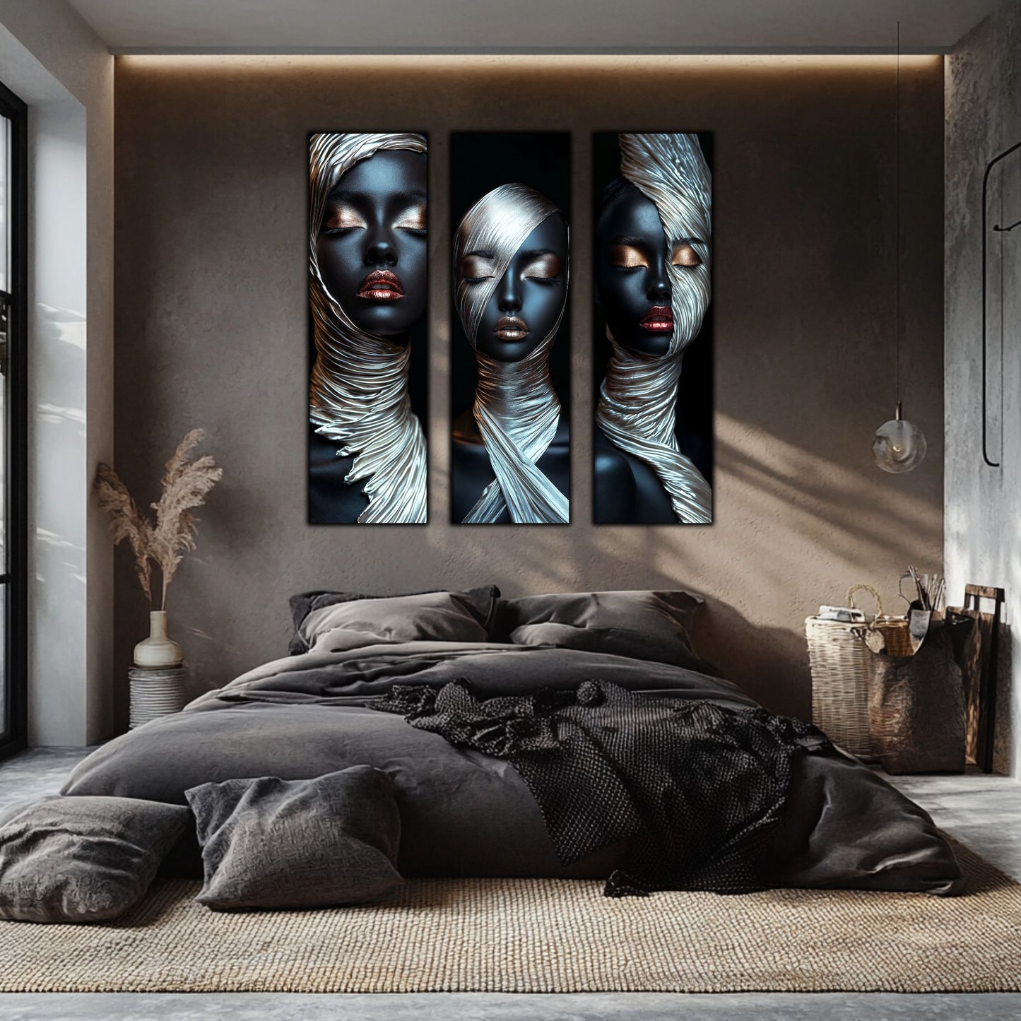 Set 3 Tablouri Decorative pt Living - Print UV pe Sticla - „Silken Silence”