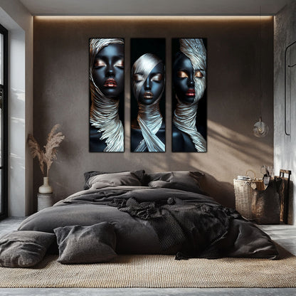 Set 3 Tablouri Decorative pt Living - Print UV pe Sticla - „Silken Silence”