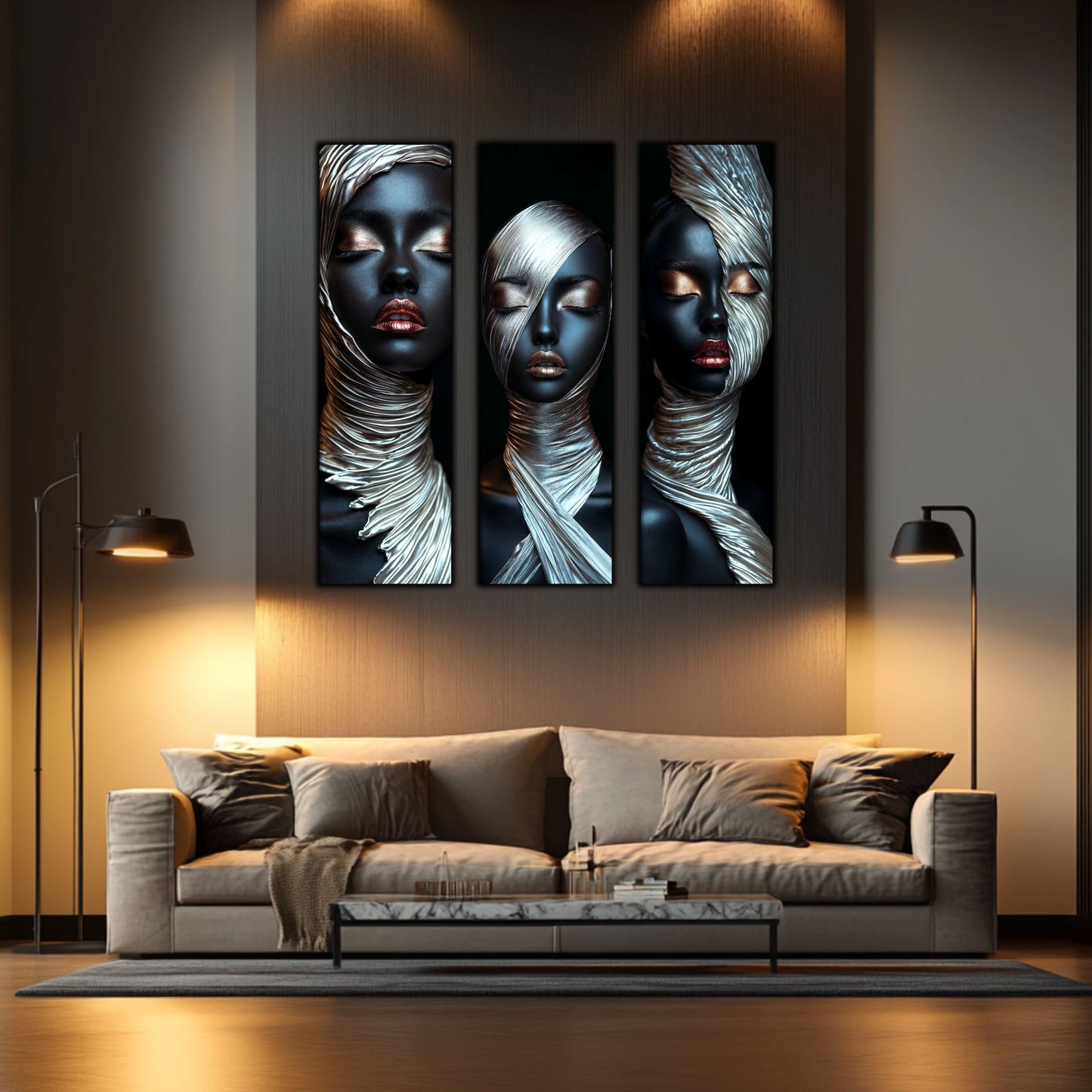 Set 3 Tablouri Decorative pt Living - Print UV pe Sticla - „Silken Silence”