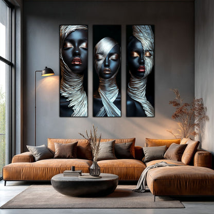 Set 3 Tablouri Decorative pt Living - Print UV pe Sticla - „Silken Silence”