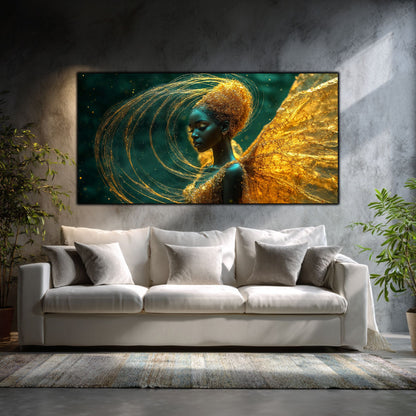 Tablou decorativ Arhitectura Regăsirii artă pe sticlă, living modern cu canapea albă și lumină naturală
