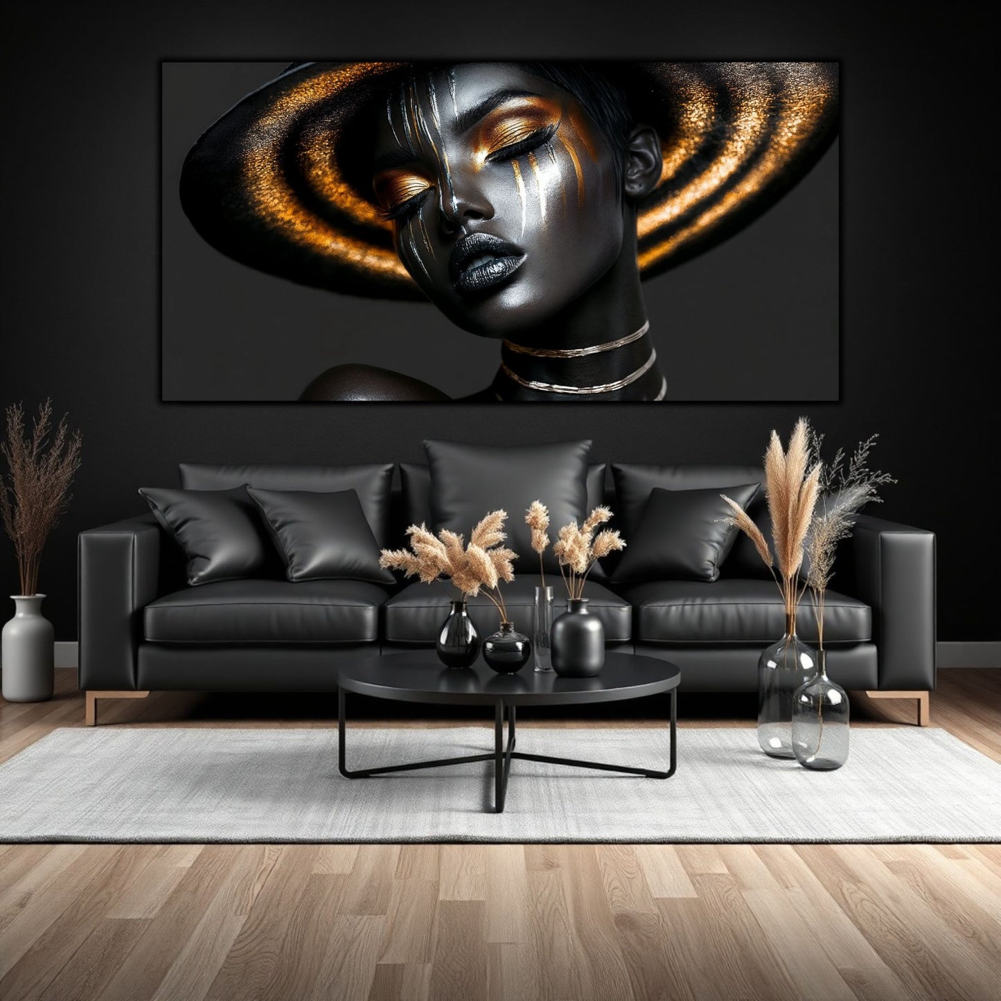 Artă decorativă dramatică pe sticlă securizată, model Lumina Viselor Cosmice, piesa centrală pentru design interior modern în living sau hol.