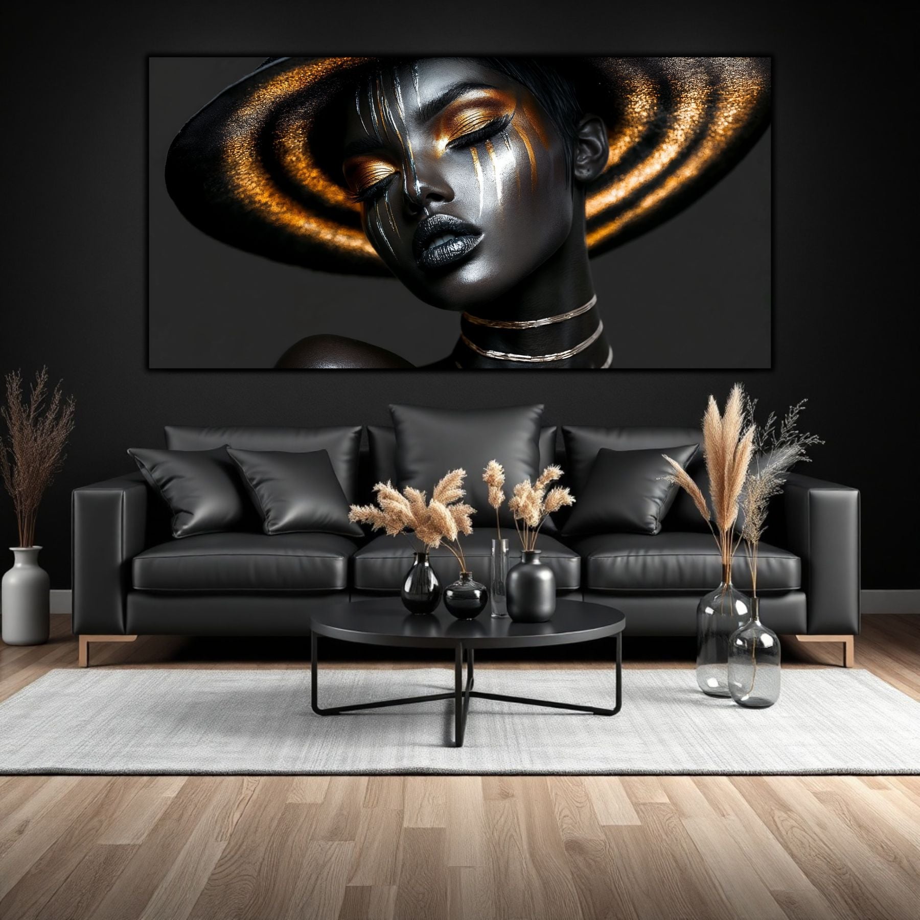 Artă decorativă dramatică pe sticlă securizată, model Lumina Viselor Cosmice, piesa centrală pentru design interior modern în living sau hol.