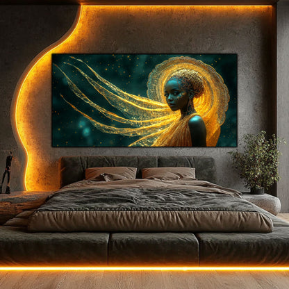 Tablou impresionant pe sticla securizata in accente profunde de galben spiritual, care va imbogatii spatiul tau cu culoarea aurului.