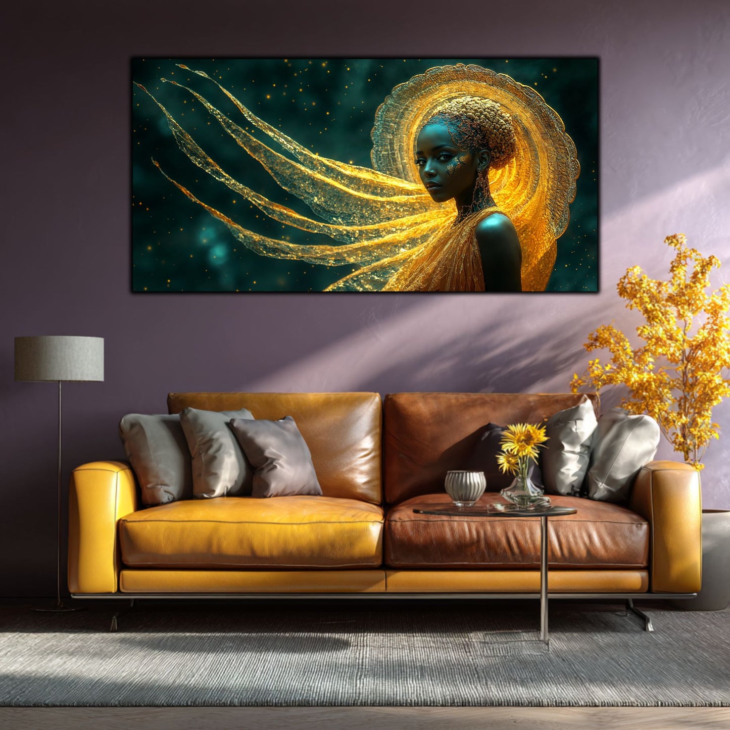 Tablou Abstract Modern „Aura de Aur” – Decor Perete Living pe Sticlă