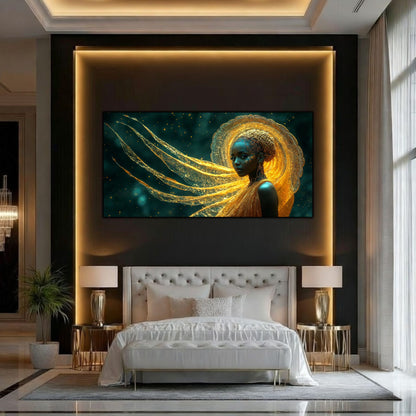 Tablou Abstract Modern „Aura de Aur” – Decor Perete Living pe Sticlă