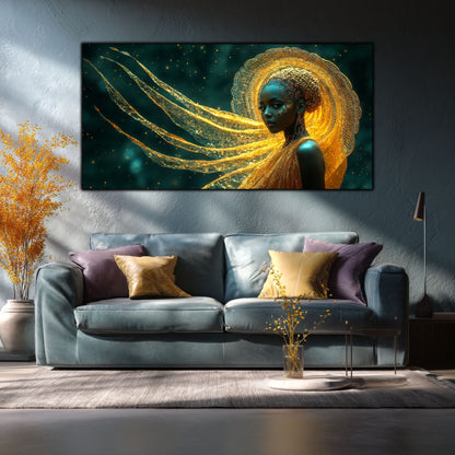 Tablou Abstract Modern „Aura de Aur” – Decor Perete Living pe Sticlă