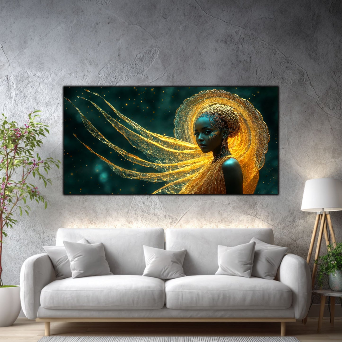 Tablou Abstract Modern „Aura de Aur” – Decor Perete Living pe Sticlă