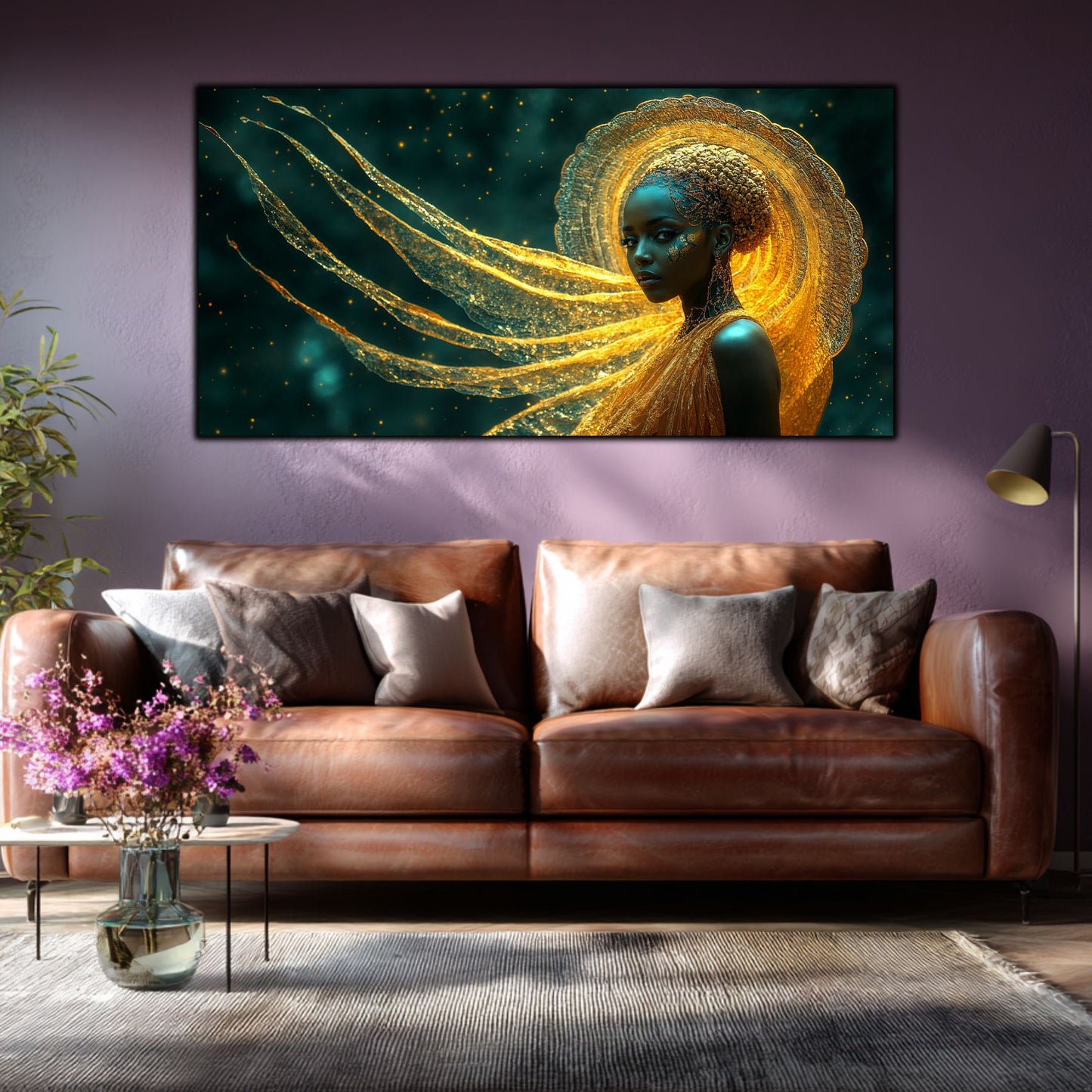 Tablou Abstract Modern „Aura de Aur” – Decor Perete Living pe Sticlă