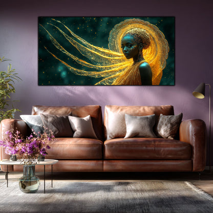 Tablou Abstract Modern „Aura de Aur” – Decor Perete Living pe Sticlă