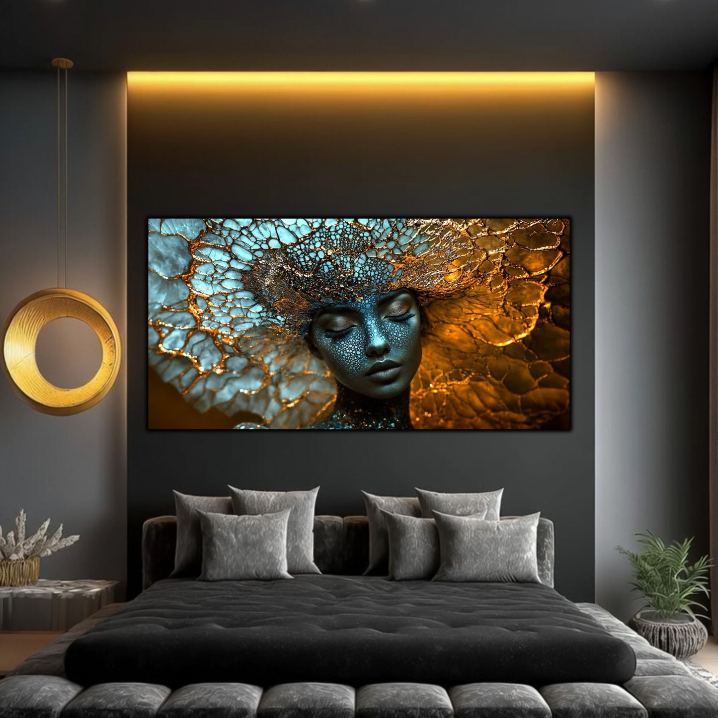 Tablou pe Sticlă Securizată „Arhitecta Stelelor” – Actul Originar al Creației din Colecția Celestial Embrace