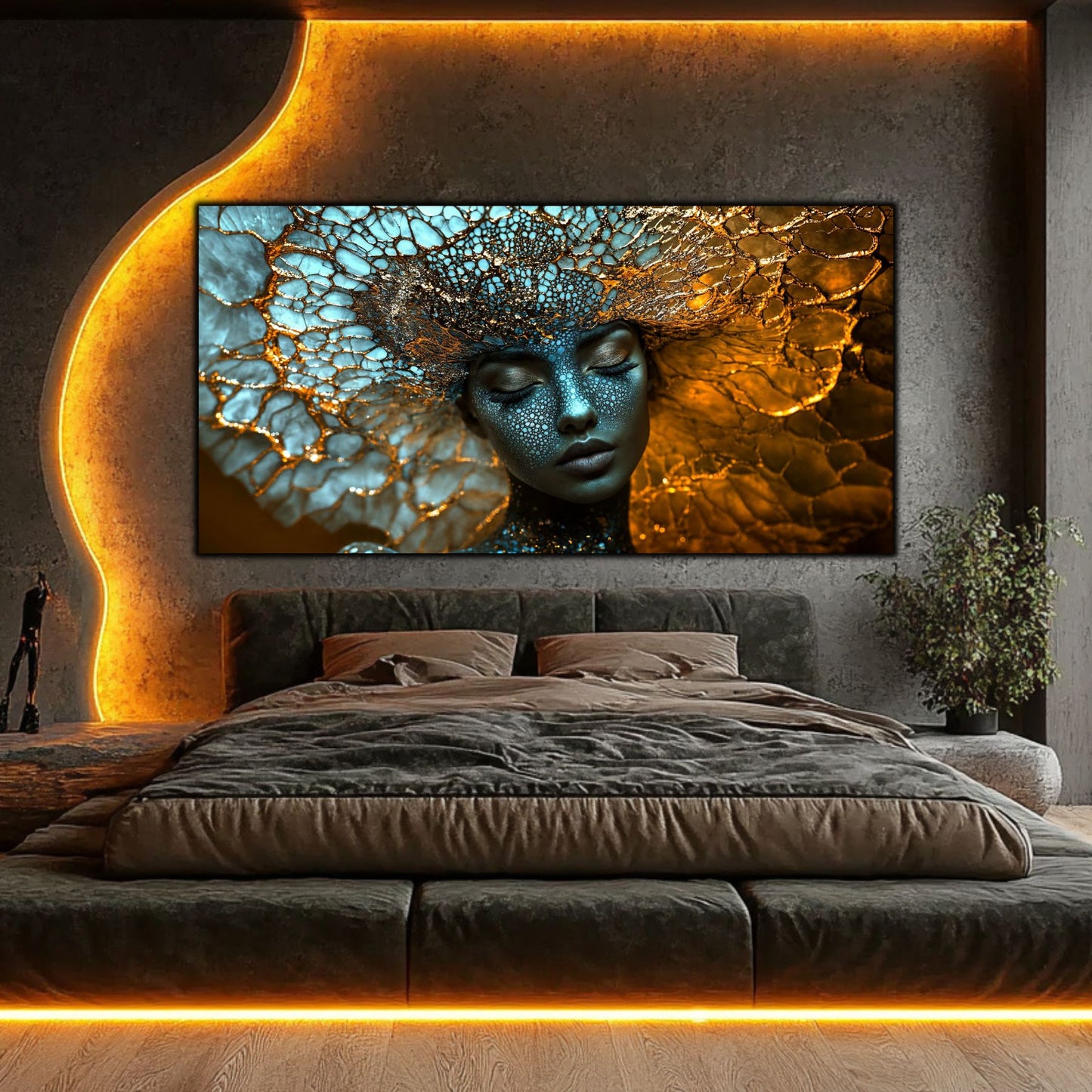 Tablou pe Sticlă Securizată „Arhitecta Stelelor” – Actul Originar al Creației din Colecția Celestial Embrace