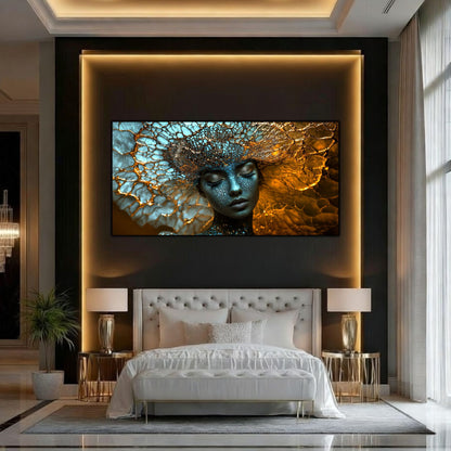 Tablou pe Sticlă Securizată „Arhitecta Stelelor” – Actul Originar al Creației din Colecția Celestial Embrace