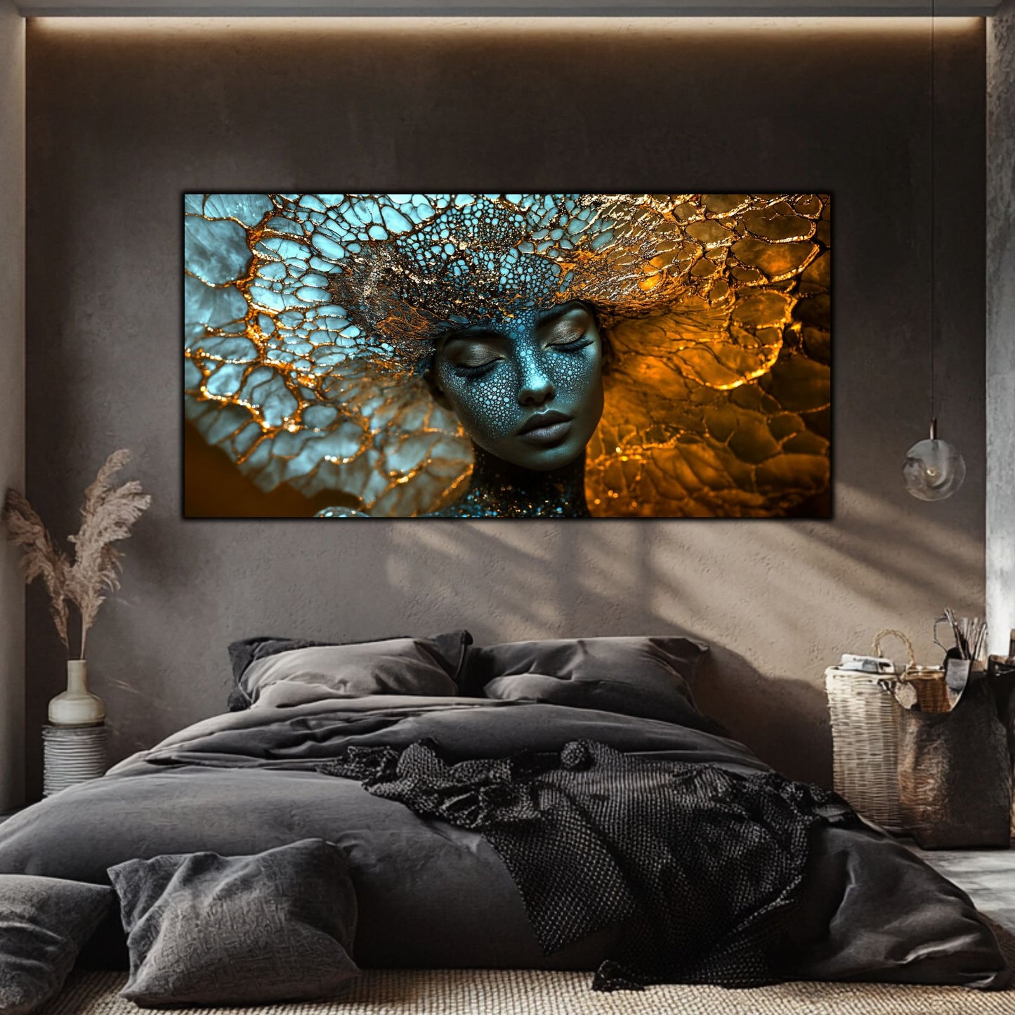 Tablou pe Sticlă Securizată „Arhitecta Stelelor” – Actul Originar al Creației din Colecția Celestial Embrace