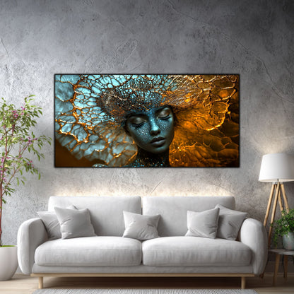 Tablou pe Sticlă Securizată „Arhitecta Stelelor” – Actul Originar al Creației din Colecția Celestial Embrace