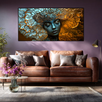 Tablou pe Sticlă Securizată „Arhitecta Stelelor” – Actul Originar al Creației din Colecția Celestial Embrace