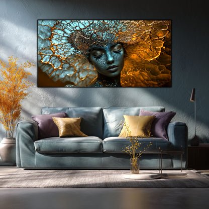 Tablou pe Sticlă Securizată „Arhitecta Stelelor” – Actul Originar al Creației din Colecția Celestial Embrace