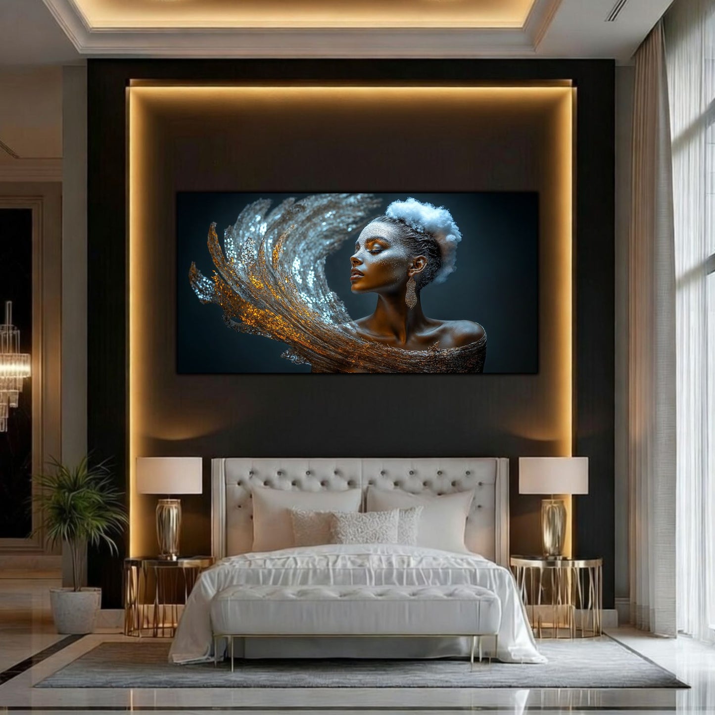 Tablou pe Sticlă Securizată „Esența Nebuloasei – Rugăciunea de Platină” – Artă Cosmică din Colecția Celestial Embrace