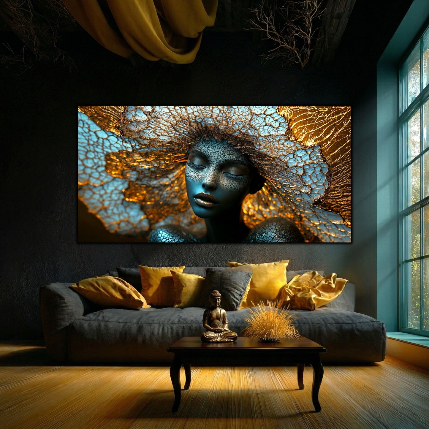 Tablou pe Sticlă Securizată „Simbioza Divină: Rețeaua Conștiinței” – Ediție Unicat din Colecția Celestial Embrace