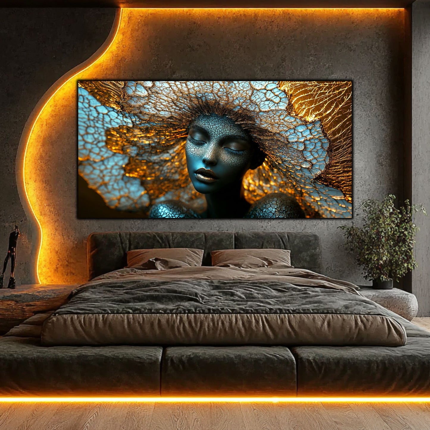 Tablou pe Sticlă Securizată „Simbioza Divină: Rețeaua Conștiinței” – Ediție Unicat din Colecția Celestial Embrace