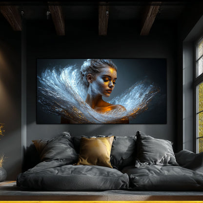 Tablou pe Sticlă Securizată „Originea Stelelor – Întruparea de Argint” – Artă Cosmică din Colecția Celestial Embrace