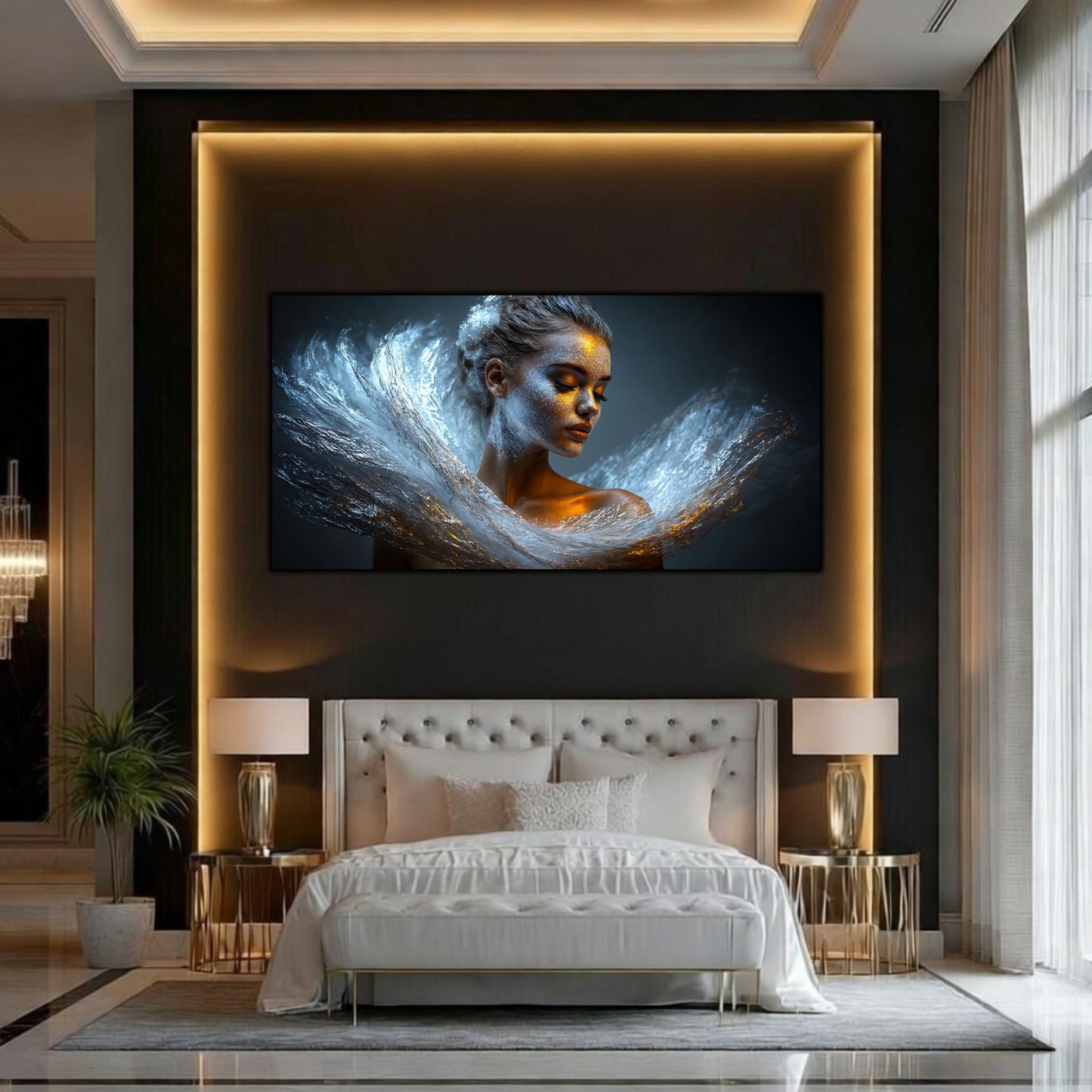 Tablou pe Sticlă Securizată „Originea Stelelor – Întruparea de Argint” – Artă Cosmică din Colecția Celestial Embrace