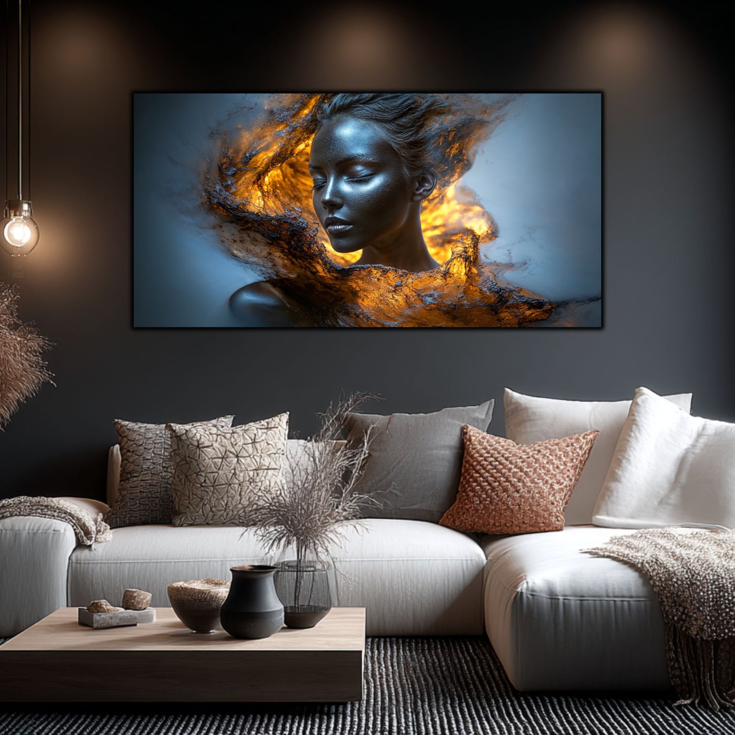 Tablou pe Sticlă Securizată „Scânteia Primordială – Giulgiul de Magmă” – Artă Alchimică din Colecția Celestial Embrace