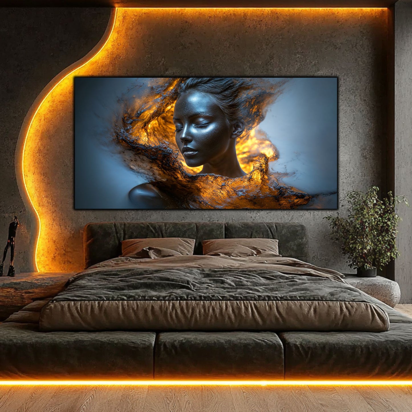 Tablou pe Sticlă Securizată „Scânteia Primordială – Giulgiul de Magmă” – Artă Alchimică din Colecția Celestial Embrace