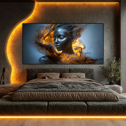 Tablou pe Sticlă Securizată „Scânteia Primordială – Giulgiul de Magmă” – Artă Alchimică din Colecția Celestial Embrace