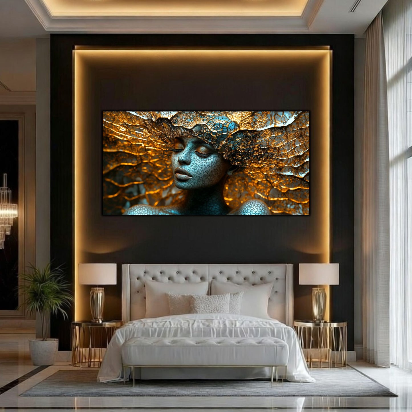 Tablou pe Sticlă Securizată „Suflul Genezei” – Rețeaua Conștiinței Pure, Ediție Unicat din Colecția Celestial Embrace