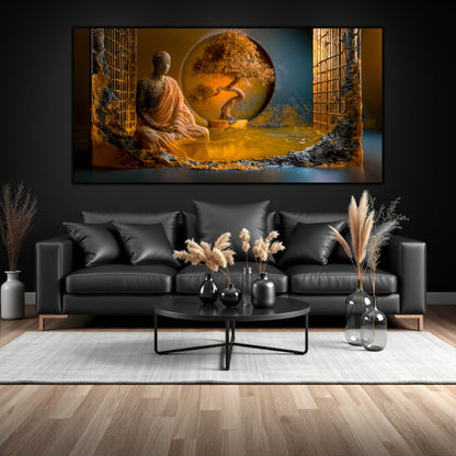 Tablou abstract mare, printat pe sticla securizata, pentru living, pe un perete gri