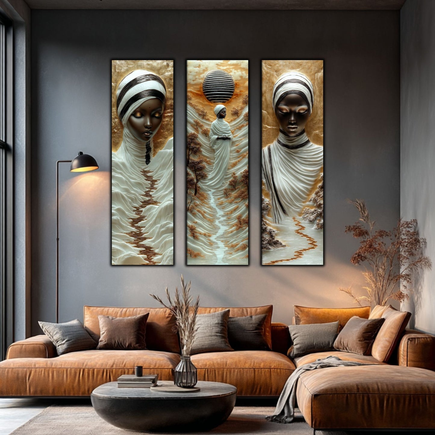 Set Tablouri pt Decorul Elegant al Livingului - 3 Tablouri pe Sticla - Veil of Serenity NO09