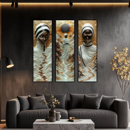Set Tablouri pt Decorul Elegant al Livingului - 3 Tablouri pe Sticla - Veil of Serenity NO09