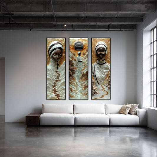 Set Tablouri pt Decorul Elegant al Livingului - 3 Tablouri pe Sticla - Veil of Serenity NO09