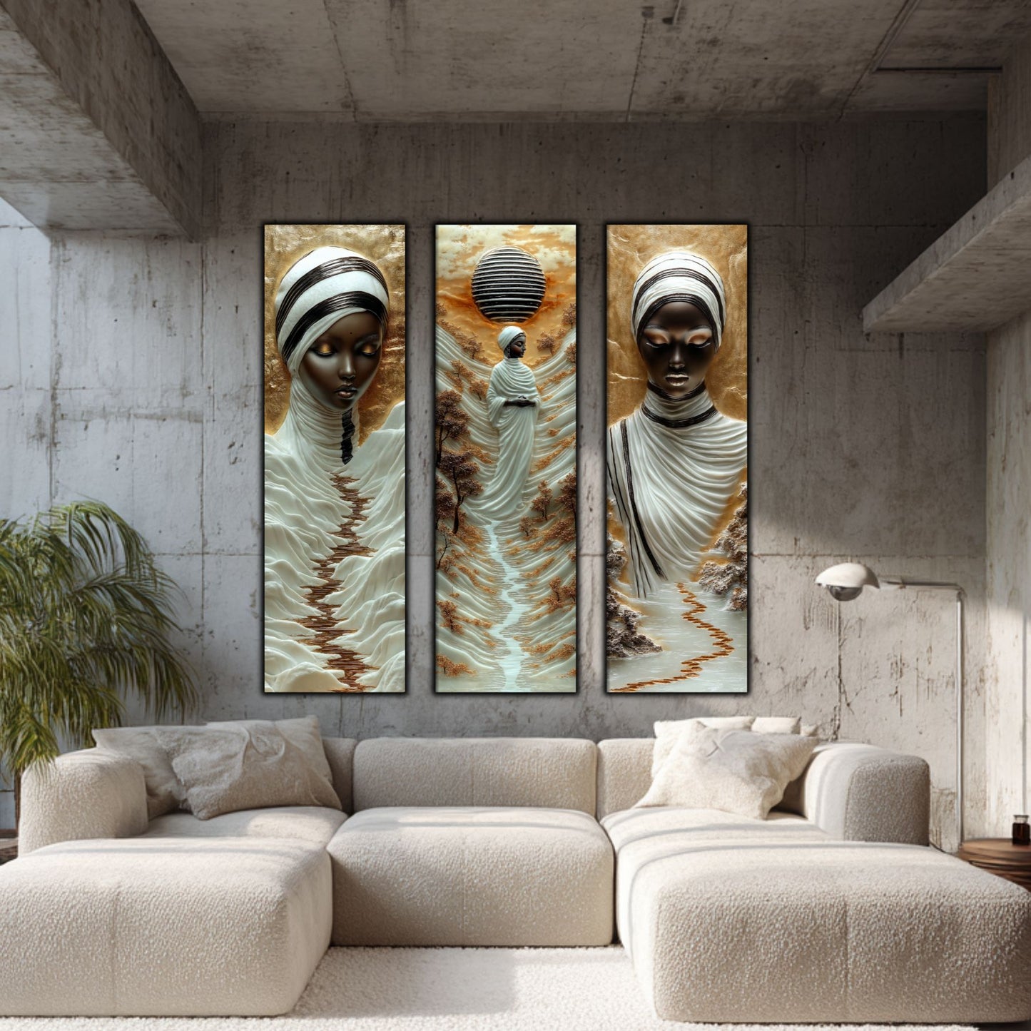 Set Tablouri pt Decorul Elegant al Livingului - 3 Tablouri pe Sticla - Veil of Serenity NO09
