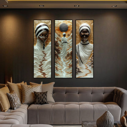 Set Tablouri pt Decorul Elegant al Livingului - 3 Tablouri pe Sticla - Veil of Serenity NO09