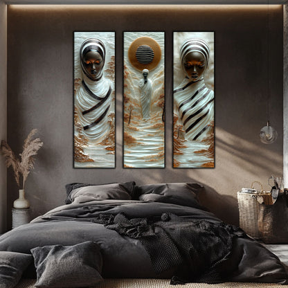 Set Tablouri pt Decorul Elegant al Livingului - 3 Tablouri pe Sticla - Veil of Serenity NO08