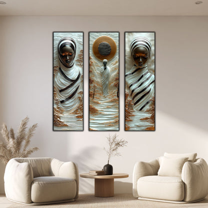 Set Tablouri pt Decorul Elegant al Livingului - 3 Tablouri pe Sticla - Veil of Serenity NO08