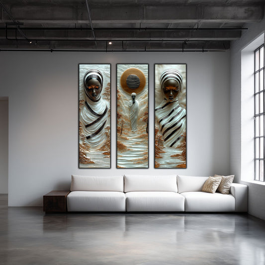 Set Tablouri pt Decorul Elegant al Livingului - 3 Tablouri pe Sticla - Veil of Serenity NO08