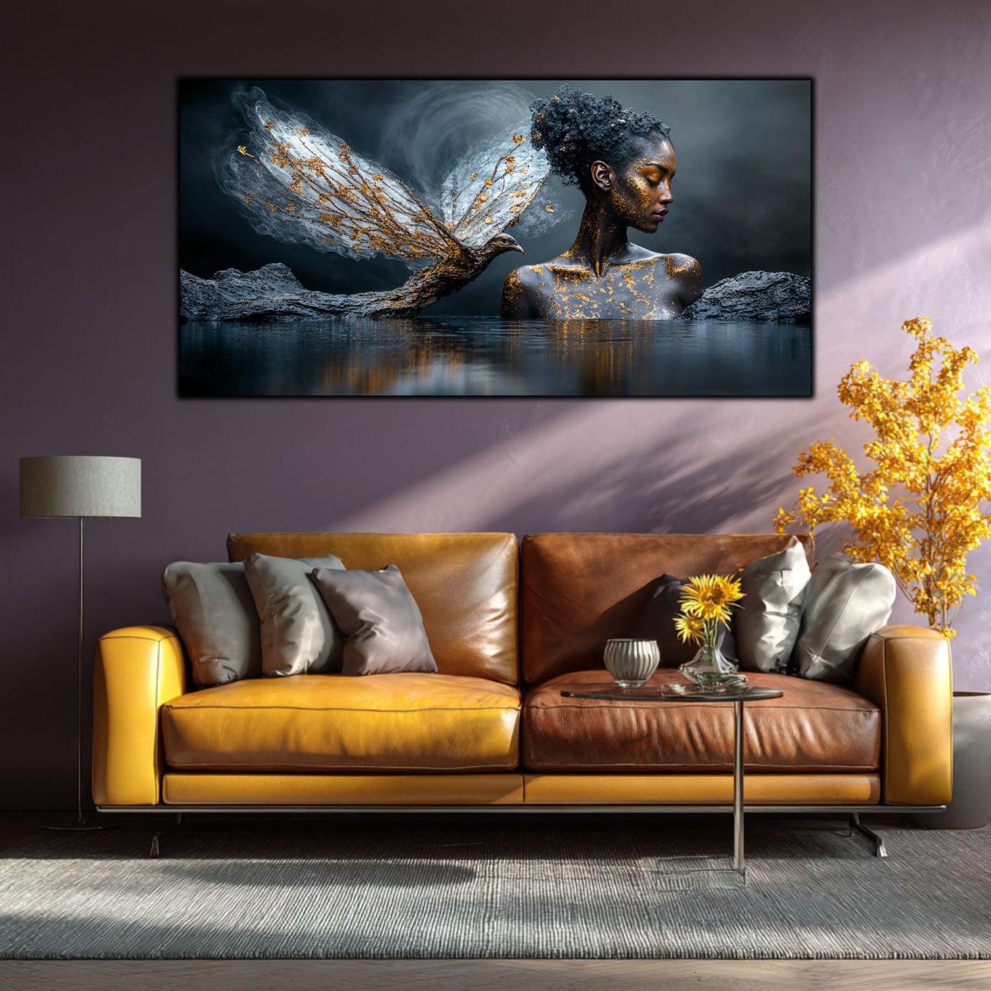 Tablou sufragerie Copacul Vieții pe sticlă securizată, artă modernă cu simboluri spirituale și esență cosmică, decor perete sufragerie elegantă.