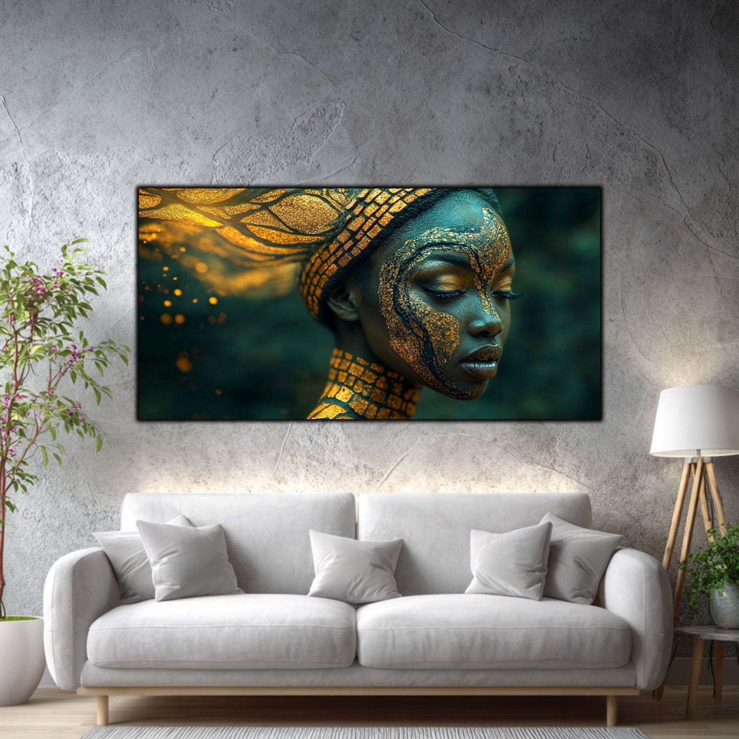 Tablou Abstract Modern „Filigranul Auriu” – Artă Digitală de Lux pe Sticlă
