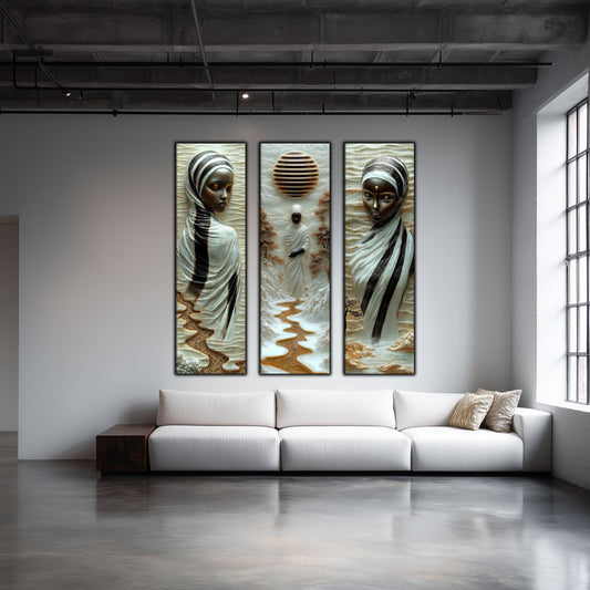 Set Tablouri pt Decorul Elegant al Livingului - 3 Tablouri pe Sticla - Veil of Serenity NO05