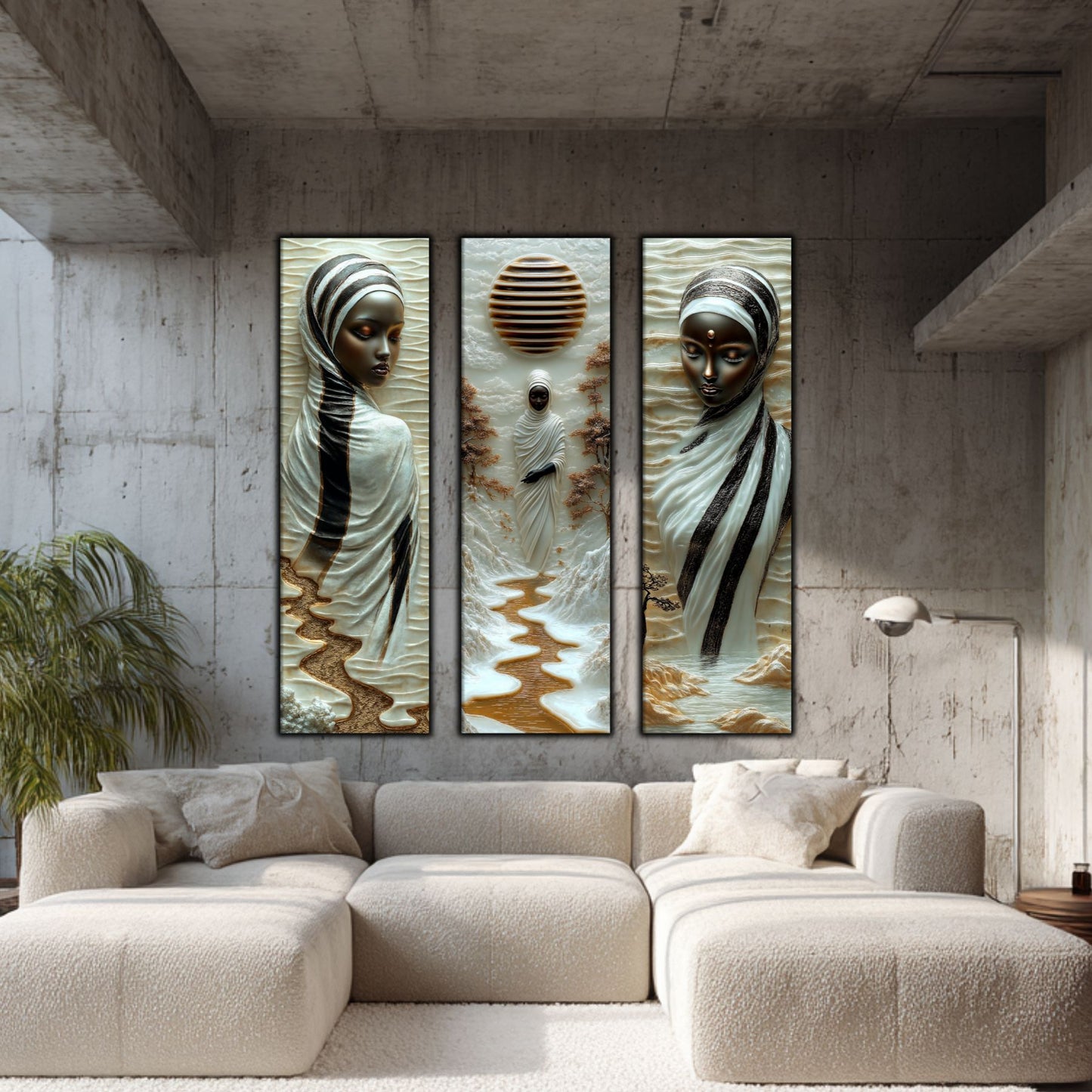 Set Tablouri pt Decorul Elegant al Livingului - 3 Tablouri pe Sticla - Veil of Serenity NO05