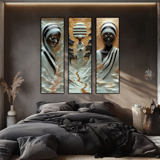 Set Tablouri pt Decorul Elegant al Livingului - 3 Tablouri pe Sticla - Veil of Serenity NO03