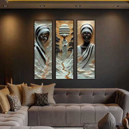 Set Tablouri pt Decorul Elegant al Livingului - 3 Tablouri pe Sticla - Veil of Serenity NO03