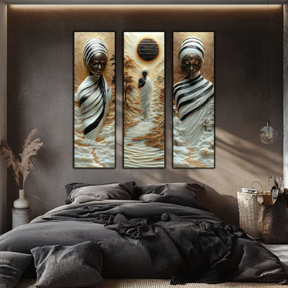 Set Tablouri pt Decorul Elegant al Livingului - 3 Tablouri pe Sticla - Veil of Serenity NO06