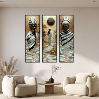 Set Tablouri pt Decorul Elegant al Livingului - 3 Tablouri pe Sticla - Veil of Serenity NO06