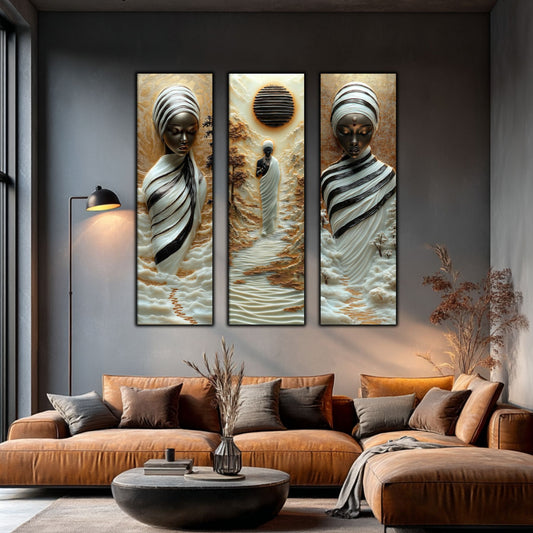 Set Tablouri pt Decorul Elegant al Livingului - 3 Tablouri pe Sticla - Veil of Serenity NO06
