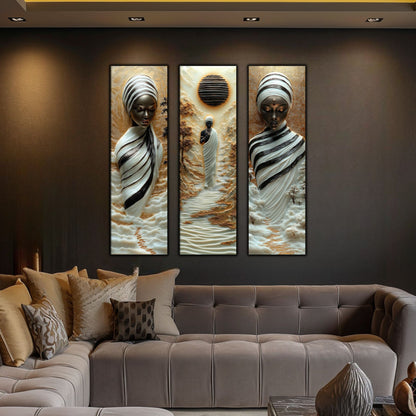 Set Tablouri pt Decorul Elegant al Livingului - 3 Tablouri pe Sticla - Veil of Serenity NO06