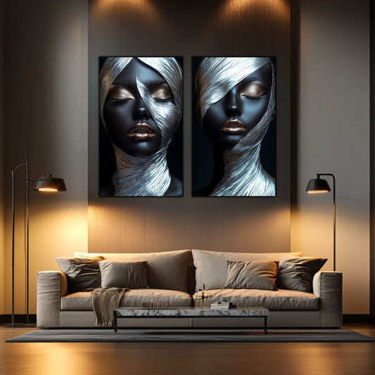 Set 2 Tablouri Decorative pt Living - Print UV pe Sticla - „Silken Silence”